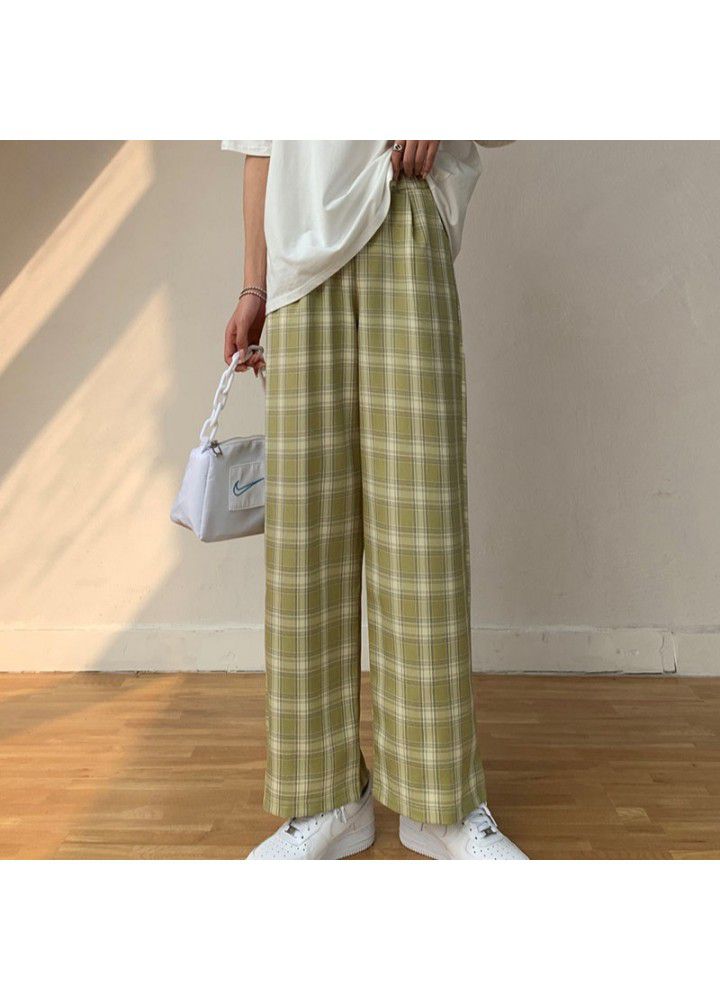 Loose straight pants children's 2021 summer new plaid pants vertical feeling high waist floor dragging pants wide leg pants casual pants fashion