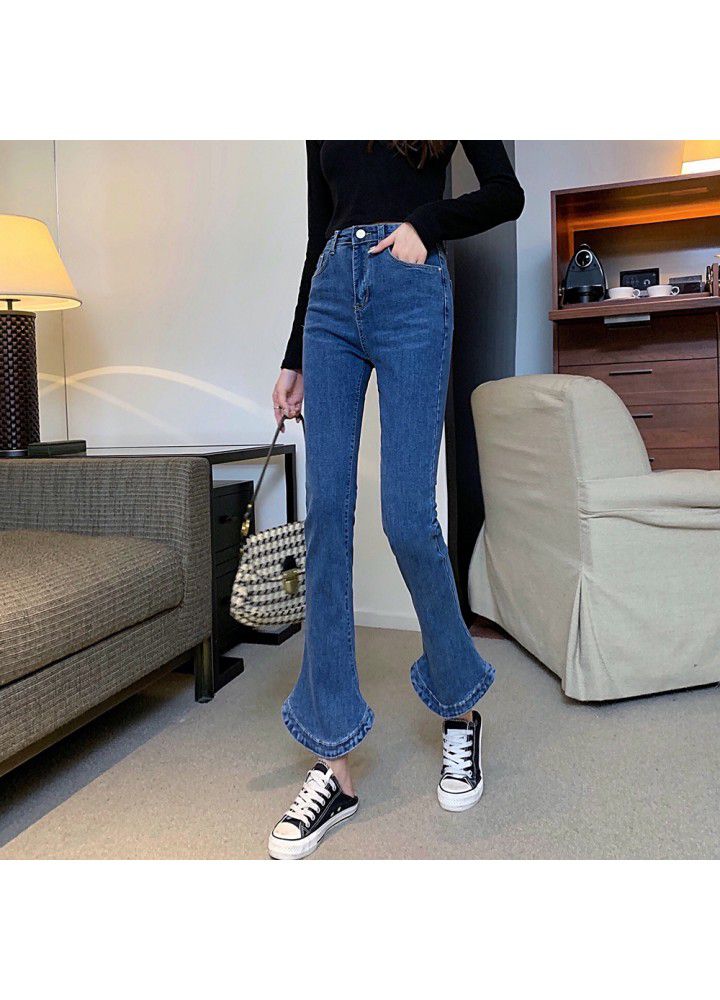 South Korean high waist slim high retro horseshoe pants slim Stretch Jeans