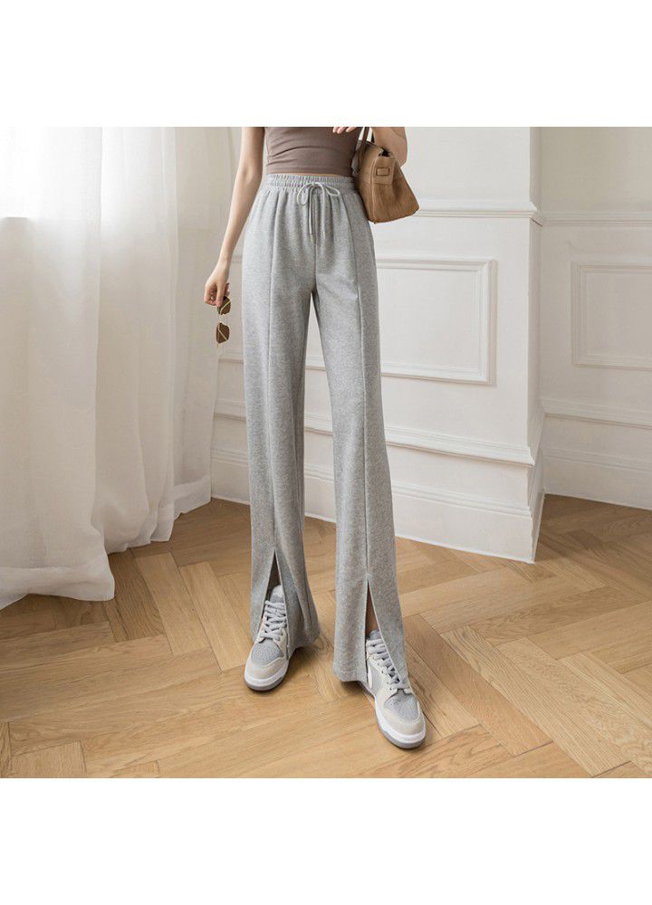 2021 spring and summer new leisure pants women's High Waist Wide Leg Pants straight split pants loose sports floor pants fashion