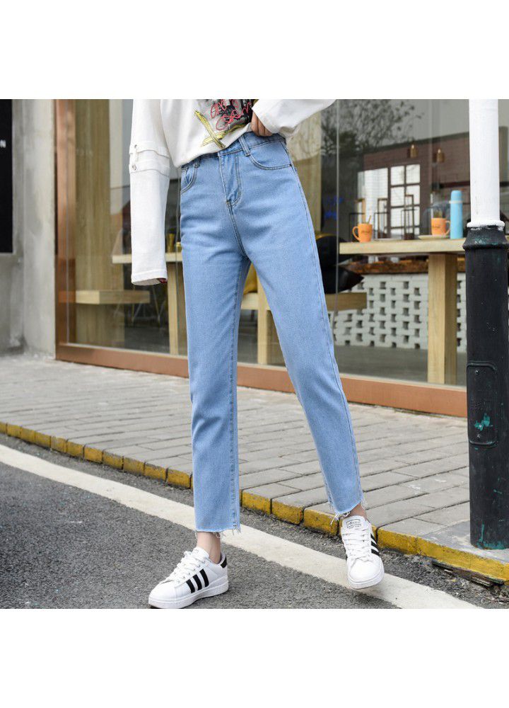 High waist straight jeans women's Republic of Korea 2020 new loose BF style slim Korean student Capris