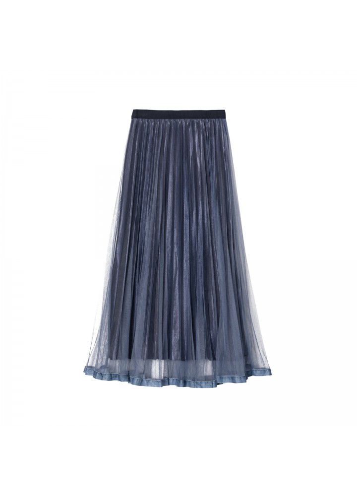 Real shot 2020 spring new Korean splicing velvet pleated gauze skirt women's mid length Fairy Dress