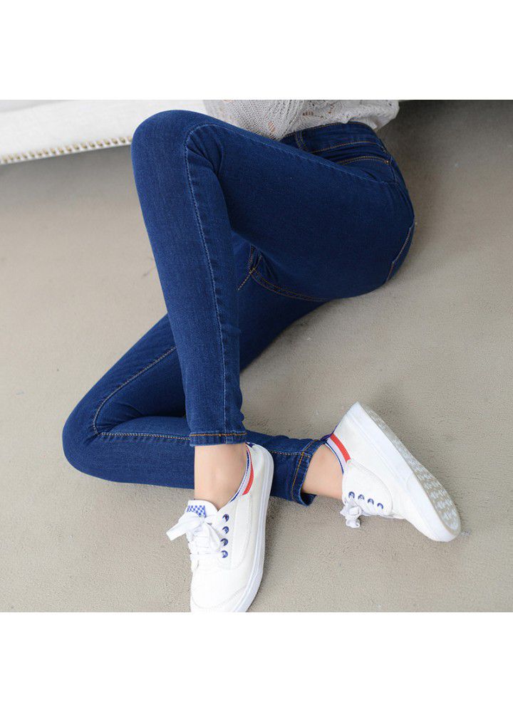 Spring, summer, autumn and winter Korean high waist versatile jeans women's slim feet Stretch Pants Girls pencil pants