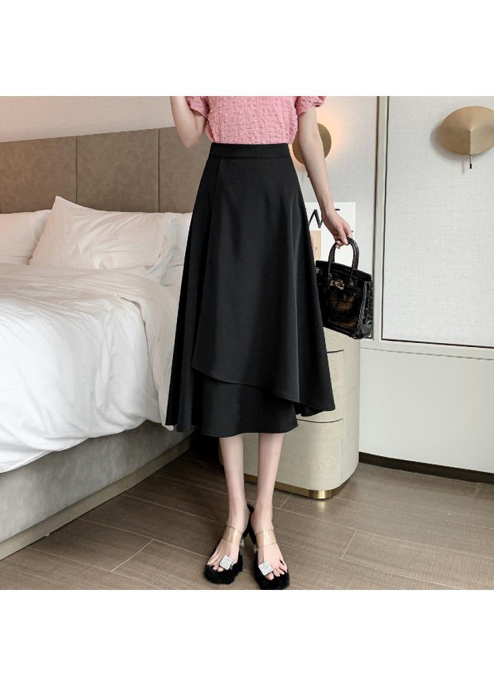 Spring and summer 2021 new style temperament fashion drape medium length skirt simple irregular skirt
