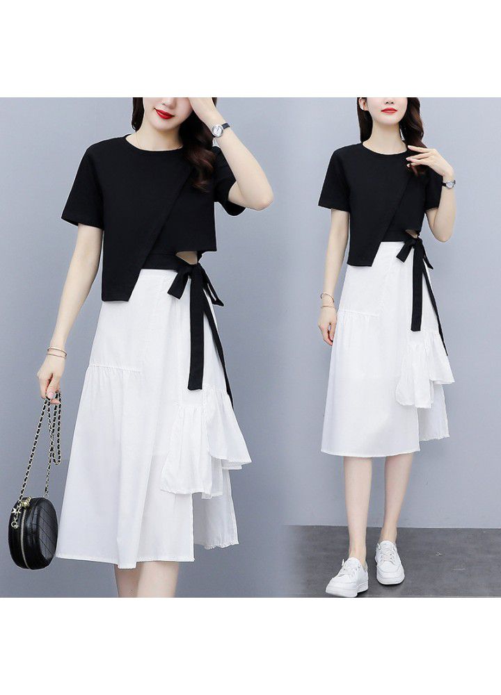 2021 summer new women's fashion temperament irregular design short top + skirt suit two piece set