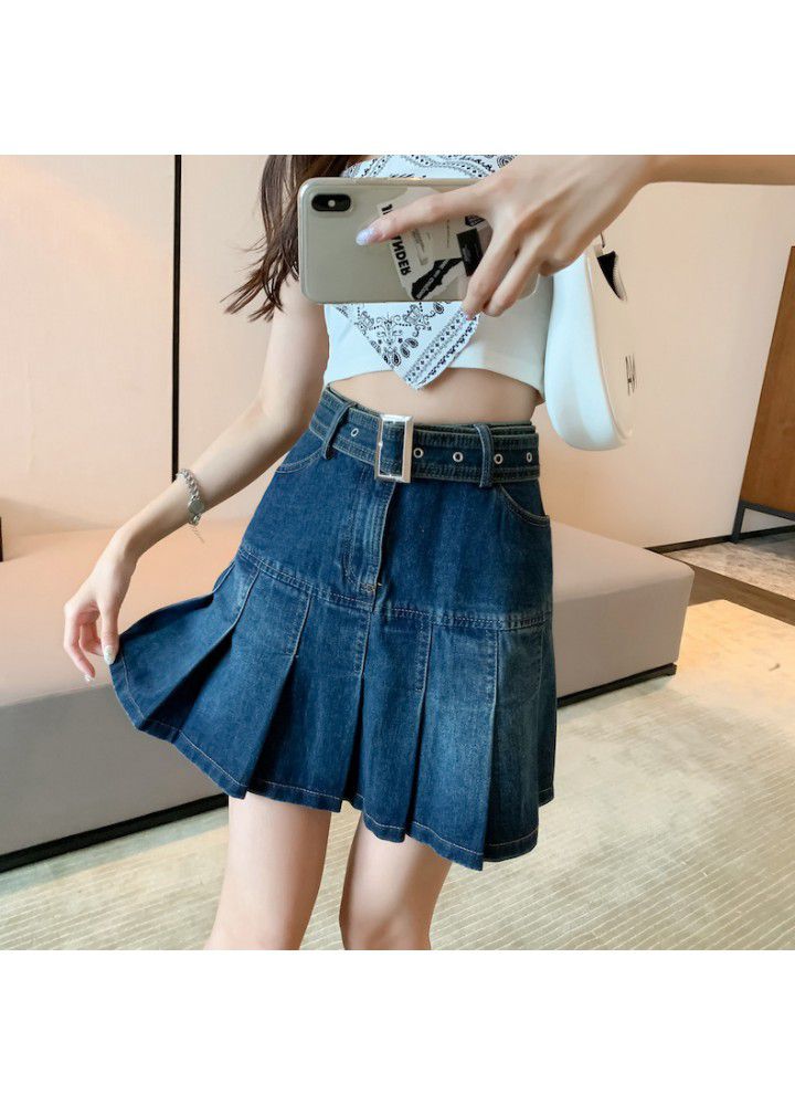 Skirt A-line summer thin 2021 new high waist loose thin fashion pleated denim skirt small skirt