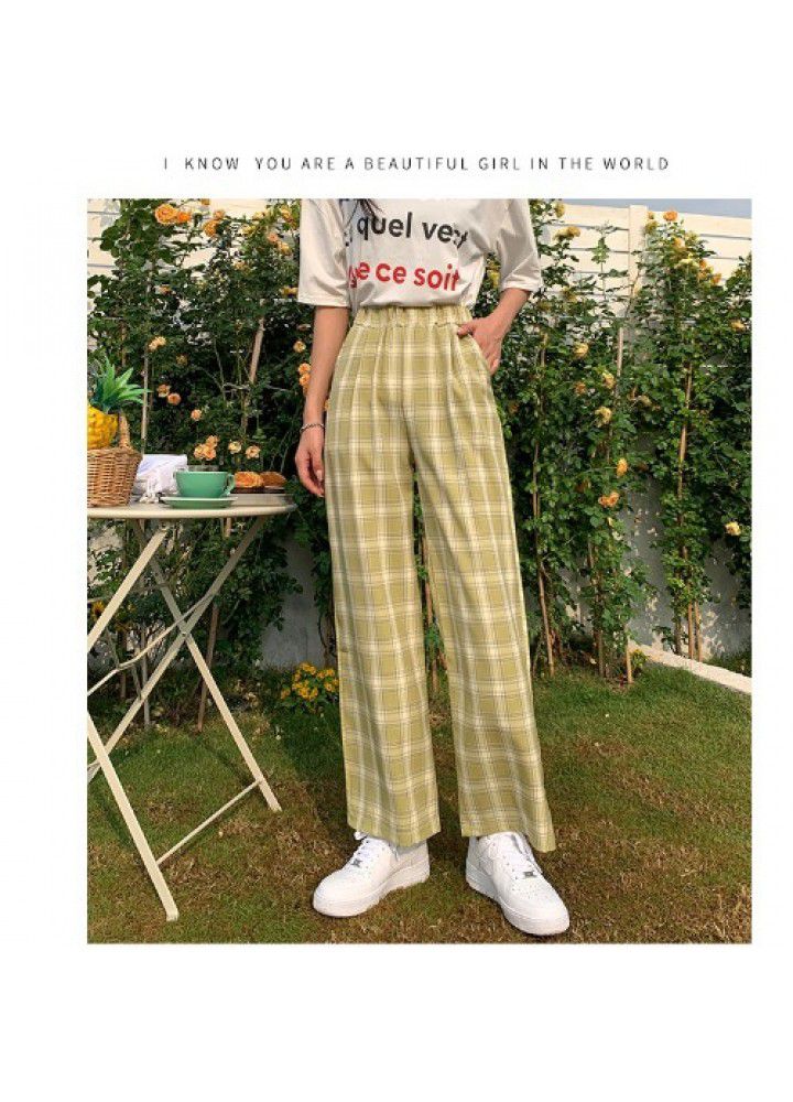 Loose straight pants children's 2021 summer new plaid pants vertical feeling high waist floor dragging pants wide leg pants casual pants fashion