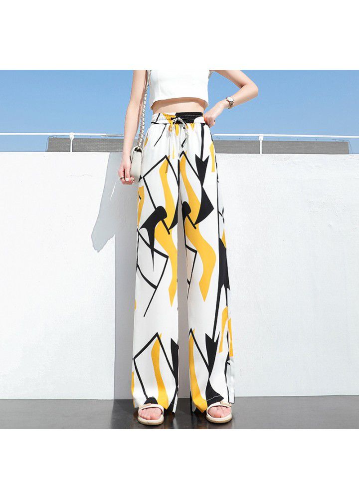 Large size wide leg pants 2021 summer new women's printing tie dyeing loose Korean Girls College style casual pants