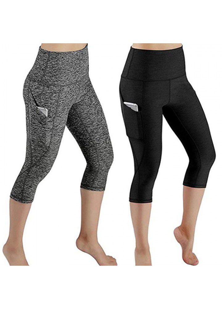 Amazon popular fitness pants cross border slant pocket high waist Yoga Capris Leggings European and American sports pants