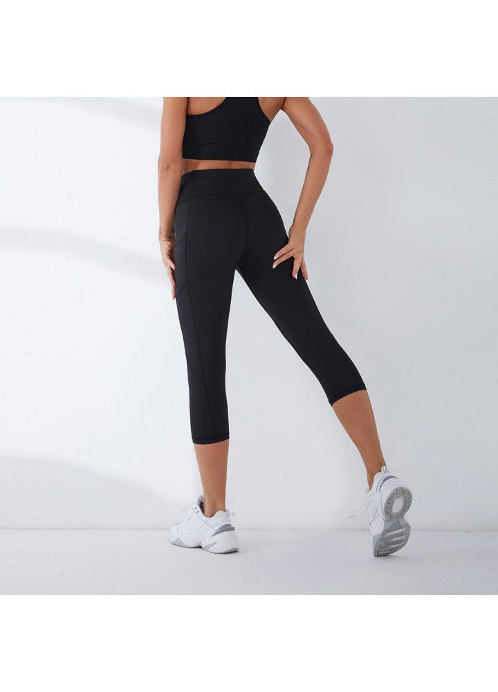 Cross border fitness pants quick sell Capris side pocket high waist hip sexy Leggings European and American Yoga Pants female