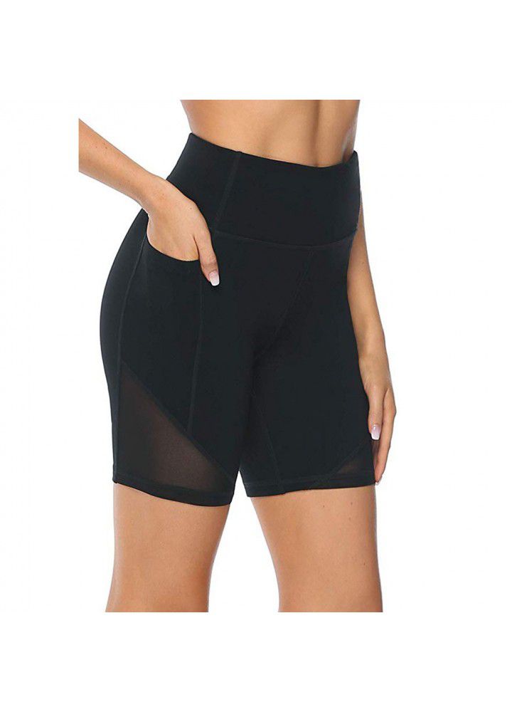 Cross border European and American panties women's sports running side pocket shorts tight high waist Yoga Pants elastic fitness quick drying