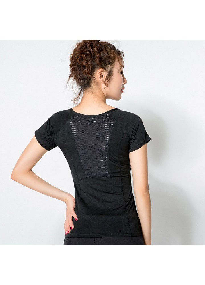 Cross border Yoga short sleeve t-shirt female mesh quick drying clothes sexy back yoga clothes European and American running fitness clothes