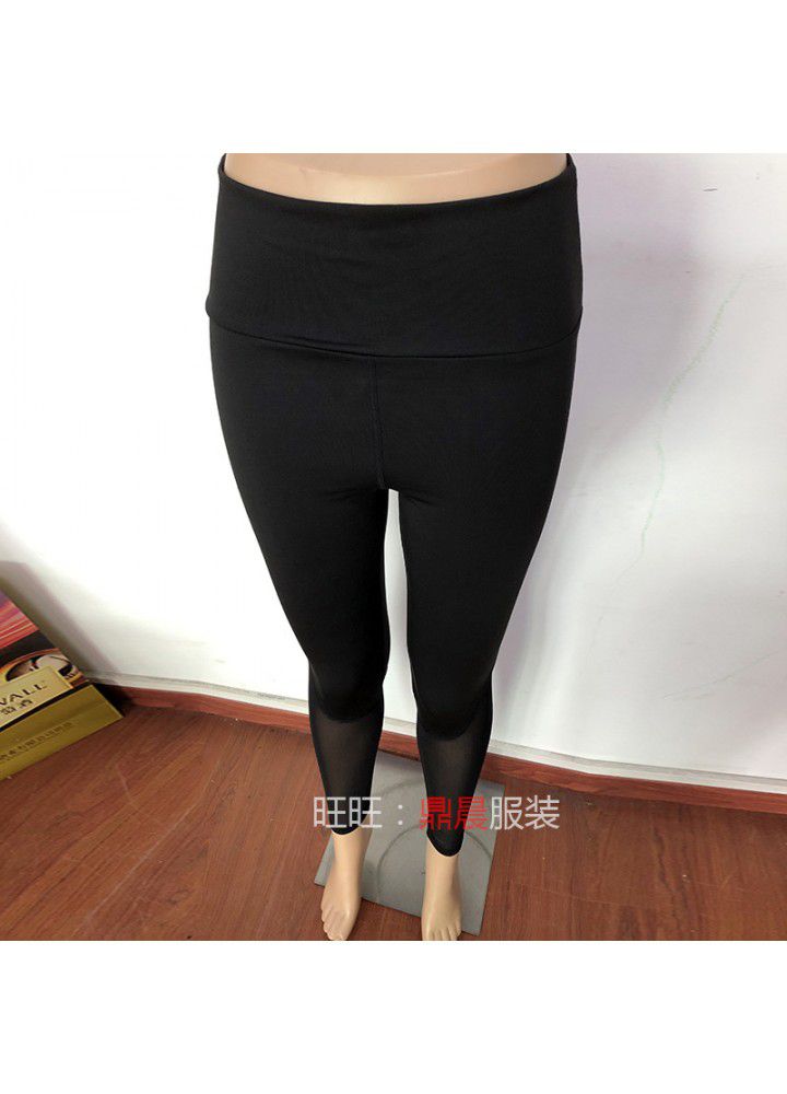 Four needle six line yoga pants, European and American running sports pants, fast selling, high waist leggings, mesh splicing fitness pants