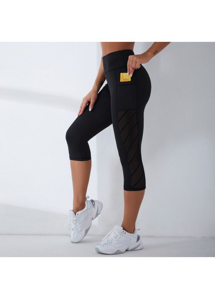 2021 new yoga pants cross border training high stretch fitness foreign trade pocket Capris European and American women's sports pants