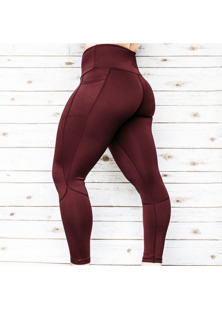 2020 Amazon New Pocket Yoga Pants women's high waist fitness pants pure color European and American tights cross border yoga clothes
