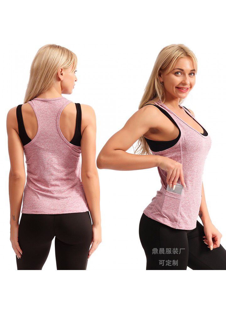 Cross border fast selling yoga clothes women's top, European and American sports vest, wearing foreign trade side pocket, running and fitness clothes women