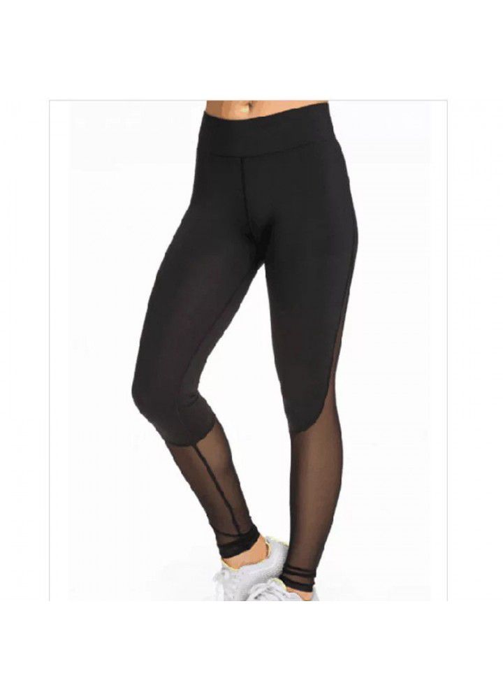 Four needle six line yoga pants, European and American running sports pants, fast selling, high waist leggings, mesh splicing fitness pants