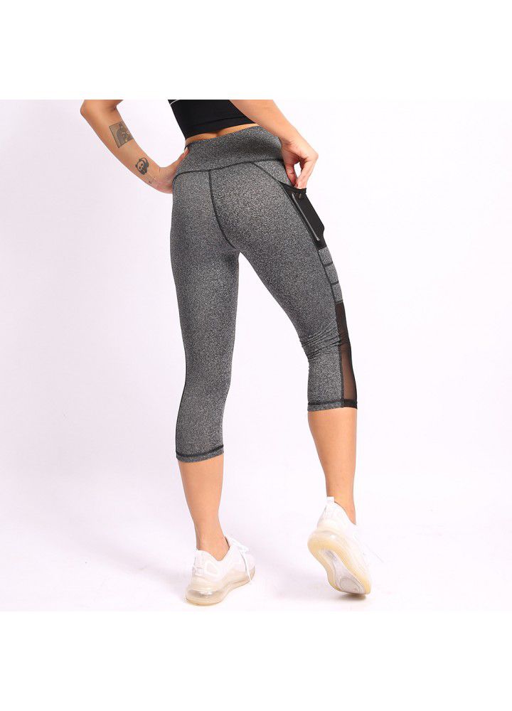 Amazon European and American sports Capris women's side pocket tight high waist fitness pants women's foreign trade fitness pants