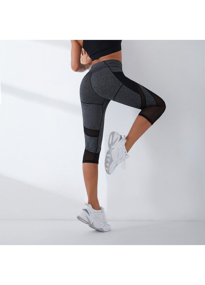 2021 new printed Yoga Pants cross border training high stretch fitness foreign trade pocket Capris women's sports pants