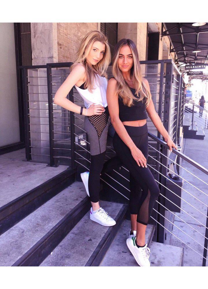 European and American tights women's express fitness pants mesh splicing Yoga Pants women's Amazon popular bodybuilding pants