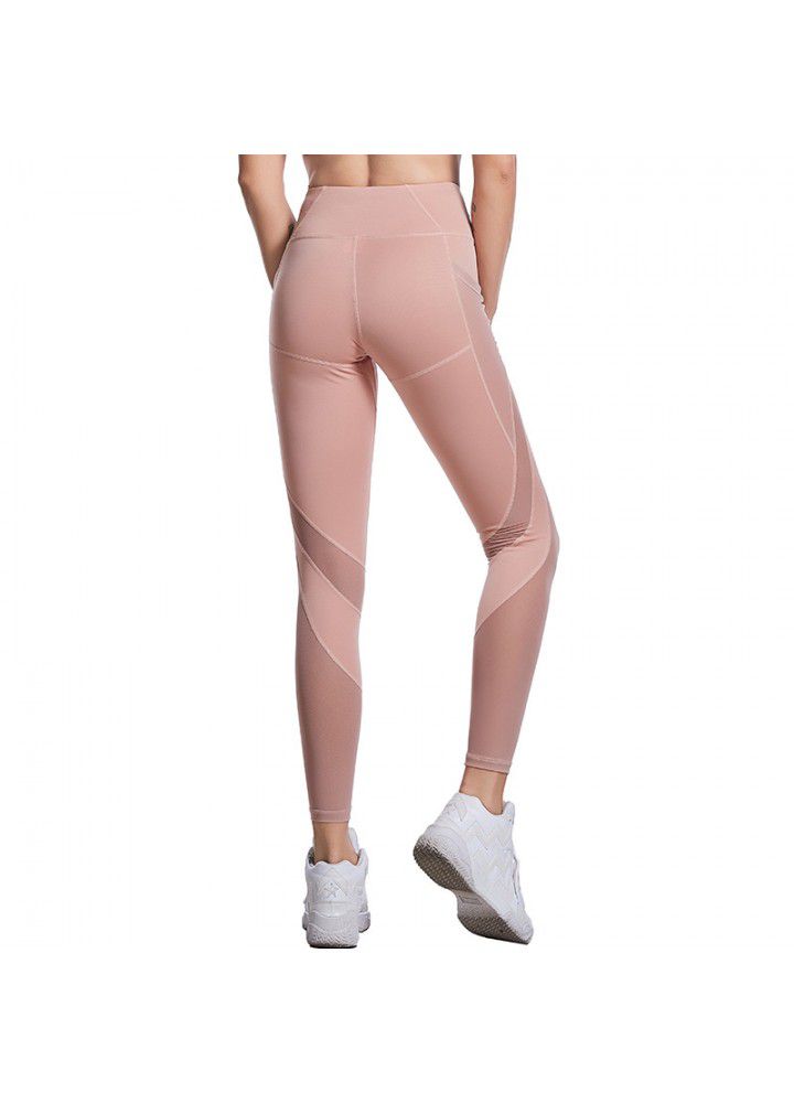 2020 express Fitness Yoga Pants cross border mobile phone pocket sports pants new mesh stitching Leggings in Europe and America