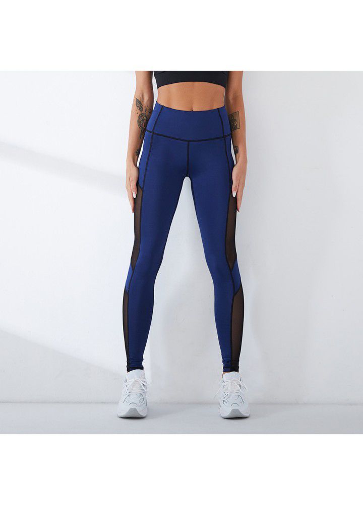 2021 summer new yoga pants women's breathable mesh hip lifting high elastic sports running tights European and American fitness pants