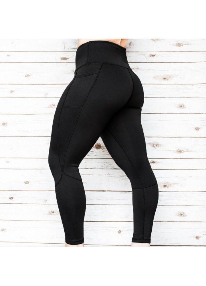 2020 Amazon New Pocket Yoga Pants women's high waist fitness pants pure color European and American tights cross border yoga clothes