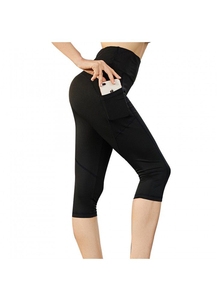 Cross border fitness pants quick sell Capris side pocket high waist hip sexy Leggings European and American Yoga Pants female 