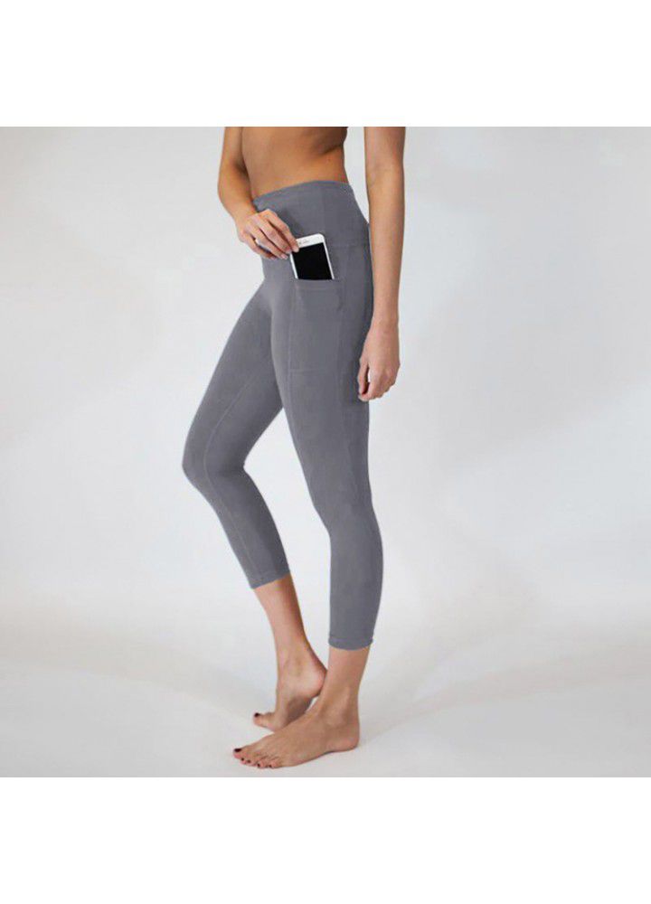 European and American high waist Yoga Capris wish foreign trade solid color mobile phone pocket women's Yoga Pants cross border fitness pants women