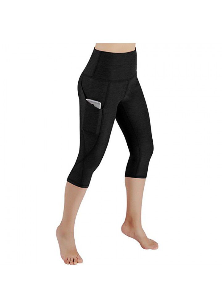Amazon popular fitness pants cross border slant pocket high waist Yoga Capris Leggings European and American sports pants