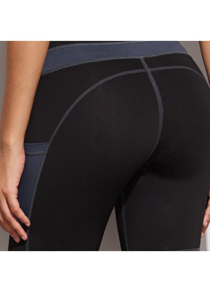 Cross border Capris European and American sports running side pocket shorts tight high waist Capris Yoga Pants women's fitness pants