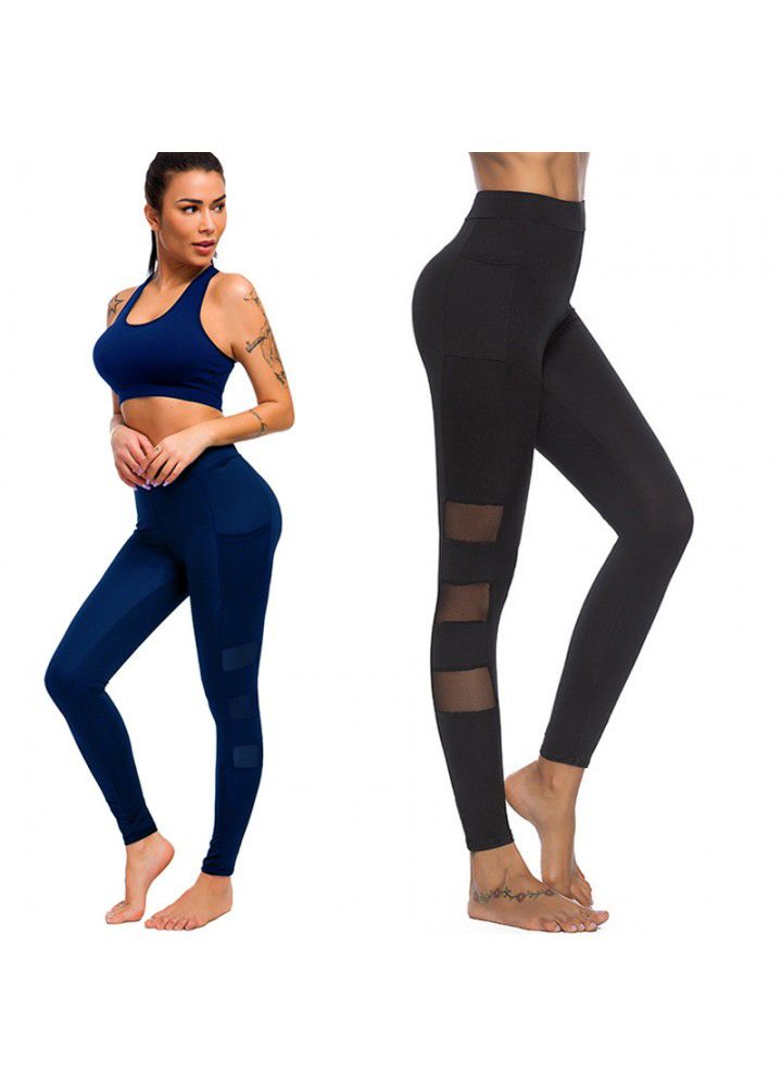 European and American cross border mesh side pocket Yoga Pants women's 2021 foreign trade Leggings eBay running sports fitness pants