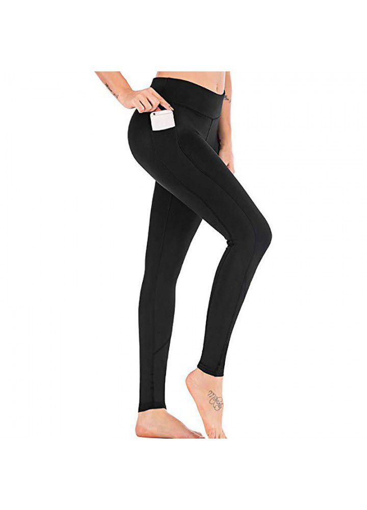 Cross border new quarter Yoga Pants European and American sports pants high waist tight Yoga Pants women's mobile phone pocket fitness pants