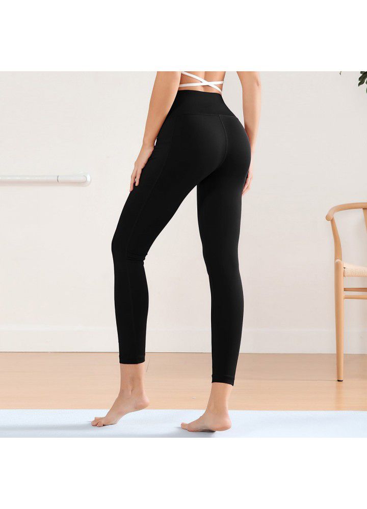 Cross border new style Pocket Yoga Pants women's European and American foreign trade women's tight sports pants high waist solid color fitness Capris