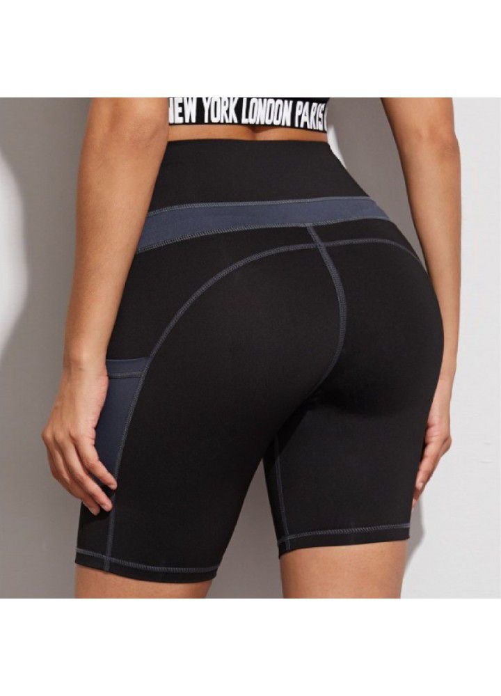 Cross border Capris European and American sports running side pocket shorts tight high waist Capris Yoga Pants women's fitness pants