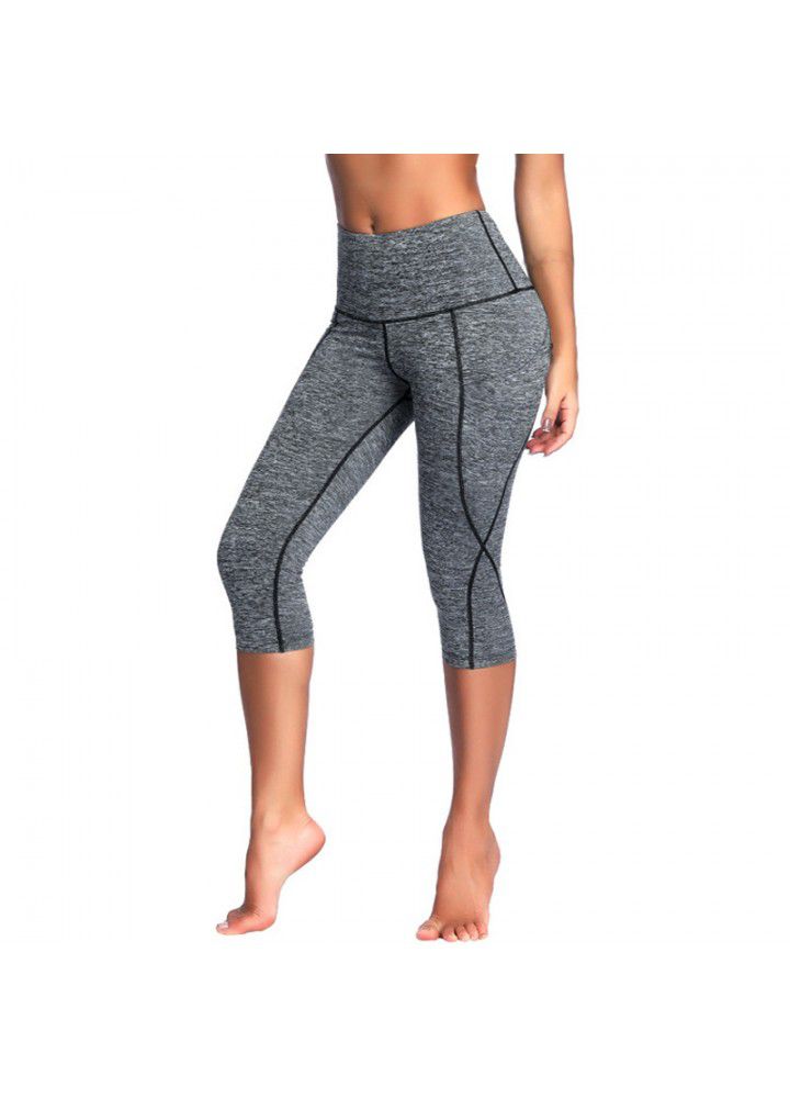 Amazon popular fitness pants cross border slant pocket high waist Yoga Capris Leggings European and American sports pants