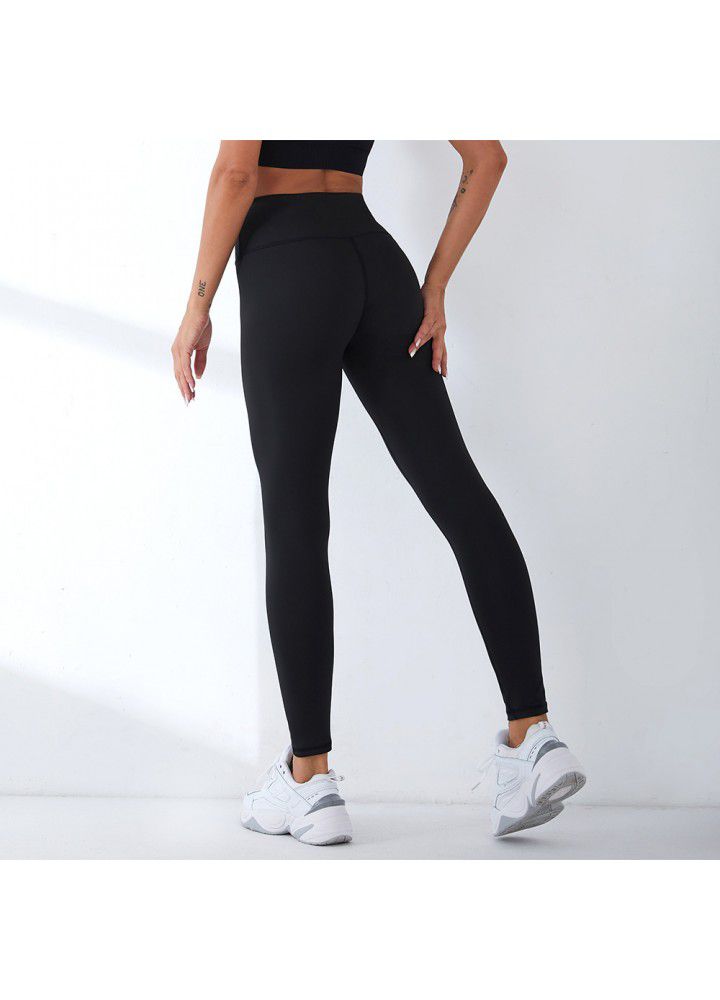 2021 European and American new yoga pants women's cross border slim high waist fitness pants running sports pants tight high elastic Leggings