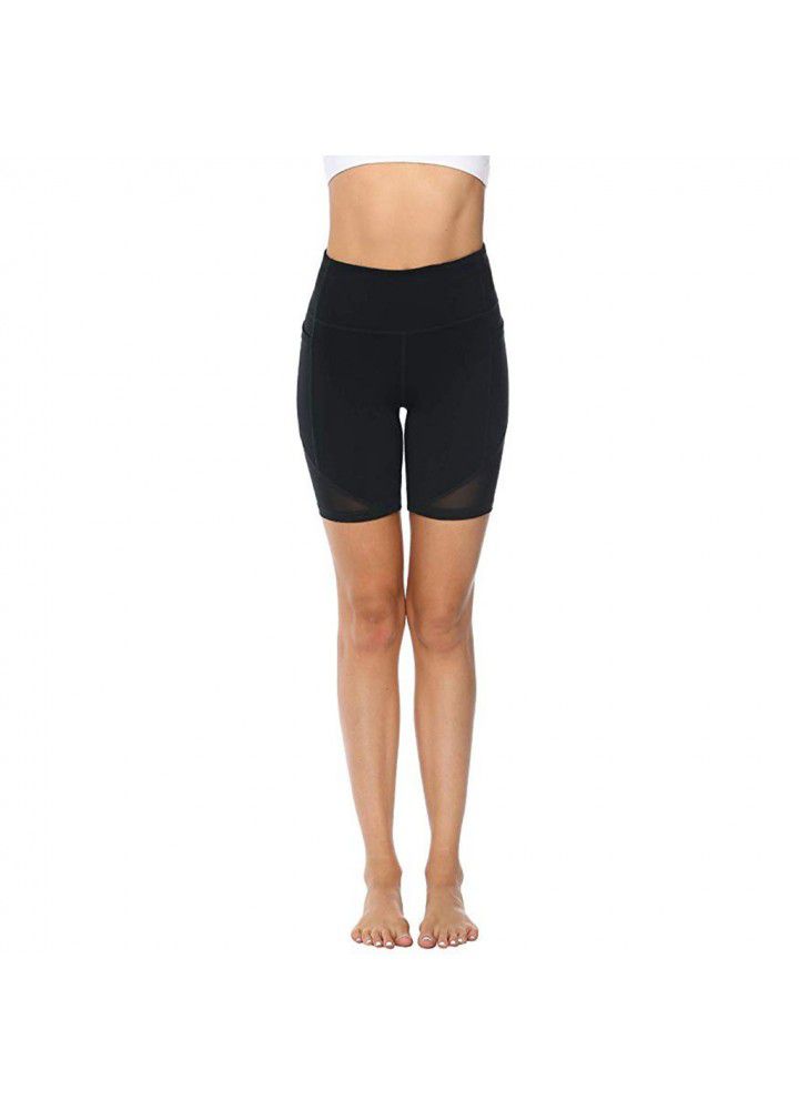 Cross border European and American panties women's sports running side pocket shorts tight high waist Yoga Pants elastic fitness quick drying