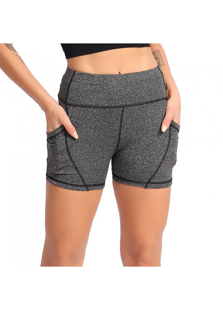 2021 new European and American sports shorts fitness women's mesh splicing tights side pocket cross border Yoga Pants