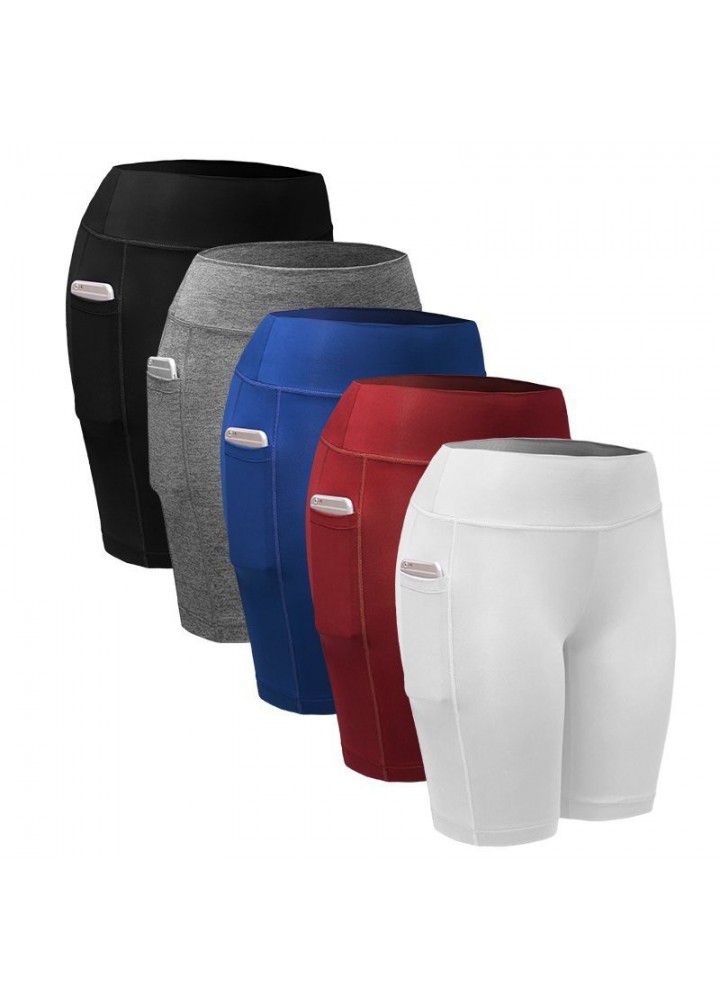 European and American cross border Capris Amazon sports shorts High Waist Stretch women's yoga pants pocket stitching Leggings