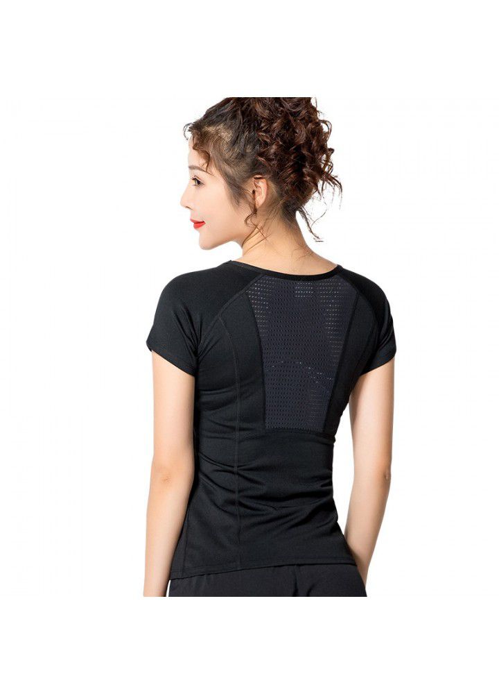 Cross border Yoga short sleeve t-shirt female mesh quick drying clothes sexy back yoga clothes European and American running fitness clothes