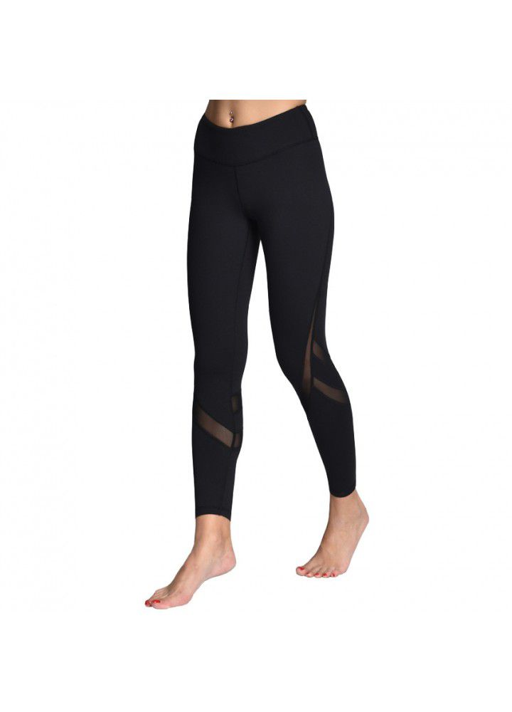 Amazon cross border mesh splicing running pants popular yoga pants women's European and American fitness Pants New Yoga Pants
