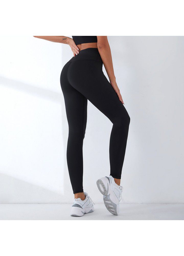2021 European and American new yoga pants women's cross border slim high waist fitness pants running sports pants tight high elastic Leggings
