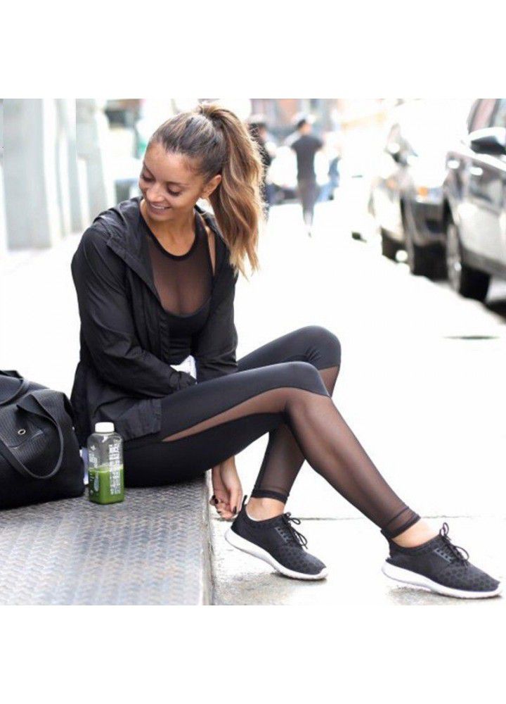 Four needle six line yoga pants, European and American running sports pants, fast selling, high waist leggings, mesh splicing fitness pants