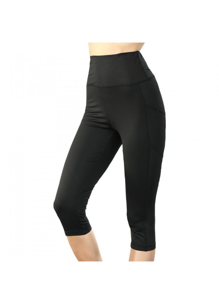 Cross border fitness pants quick sell Capris side pocket high waist hip sexy Leggings European and American Yoga Pants female 