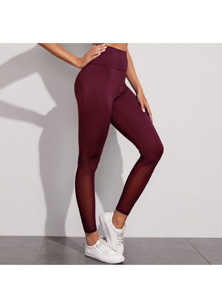 Four needle six line yoga pants, European and American running sports pants, fast selling, high waist leggings, mesh splicing fitness pants