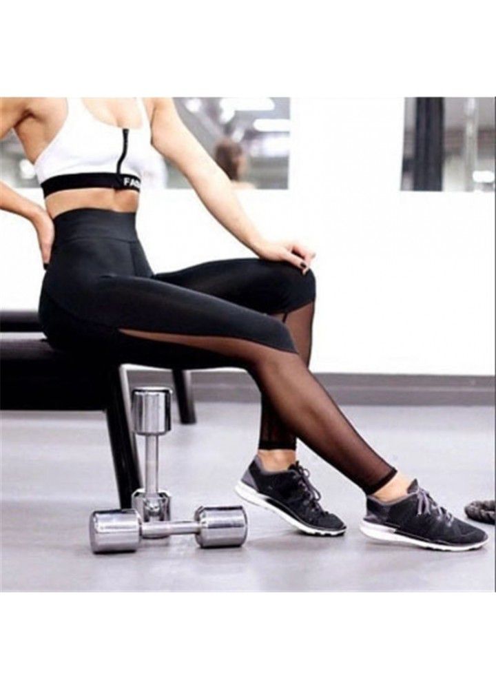 Four needle six line yoga pants, European and American running sports pants, fast selling, high waist leggings, mesh splicing fitness pants