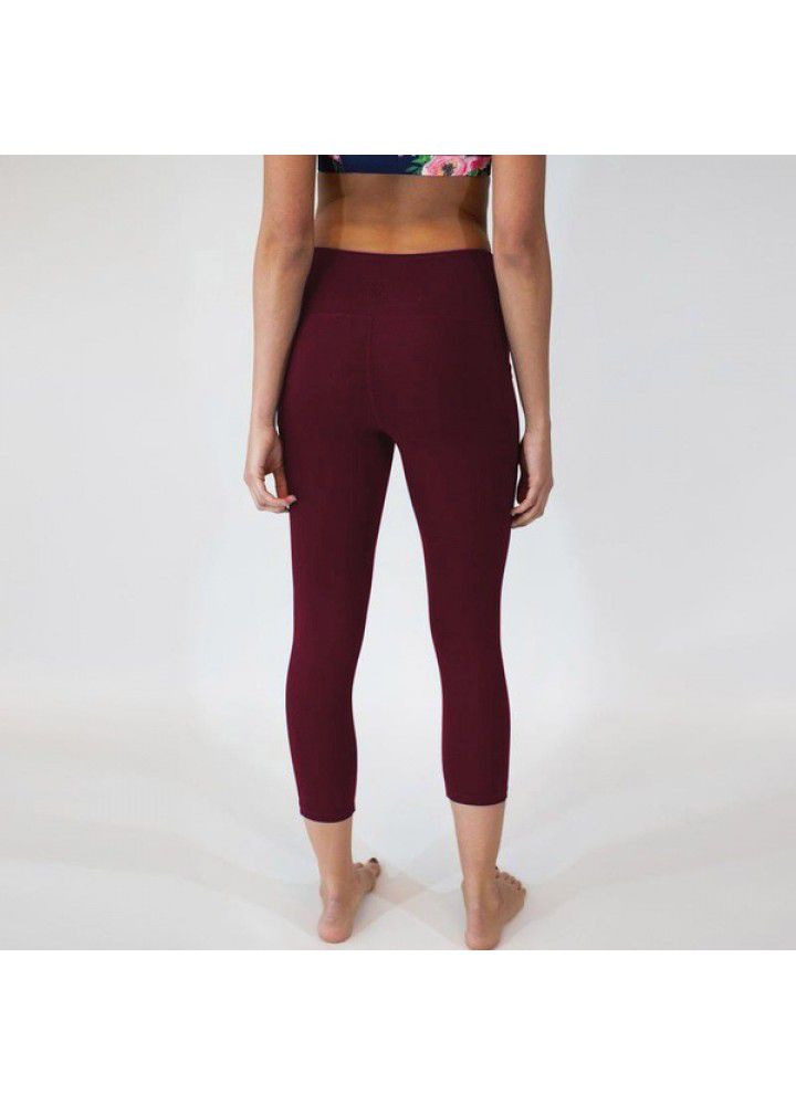 European and American high waist Yoga Capris wish foreign trade solid color mobile phone pocket women's Yoga Pants cross border fitness pants women