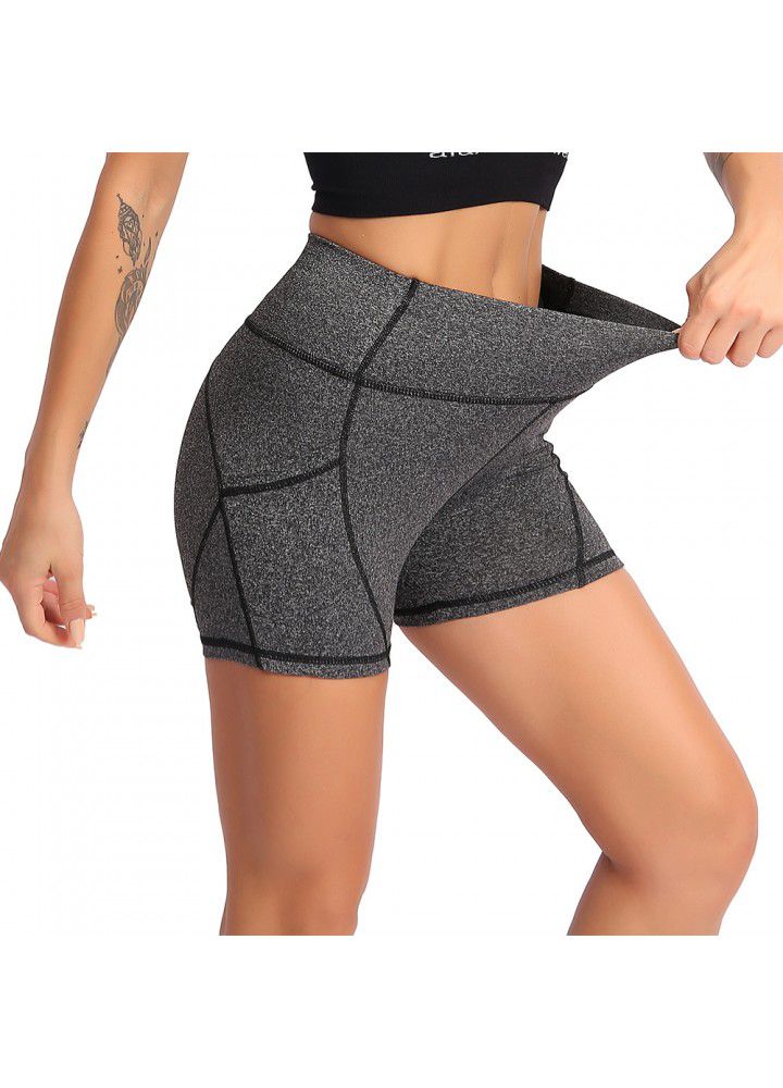 2021 new European and American sports shorts fitness women's mesh splicing tights side pocket cross border Yoga Pants