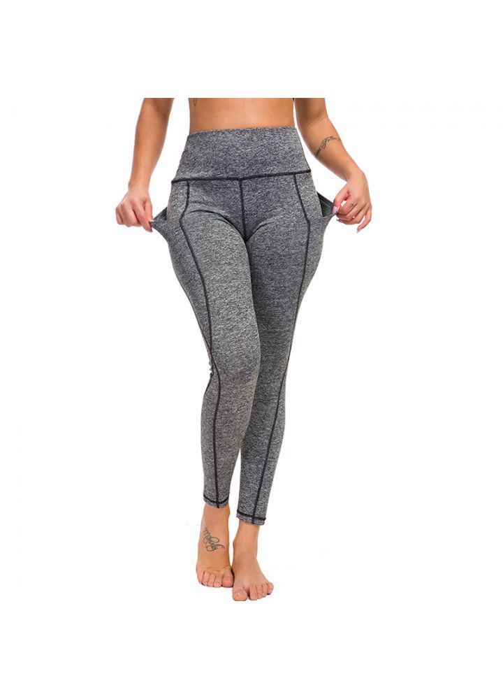Cross border running pants high waist Fitness Yoga Pants women's European and American pocket tights Amazon popular yoga pants