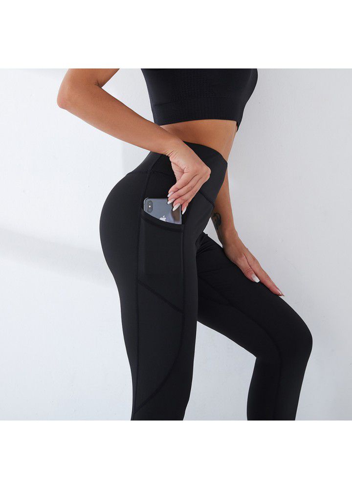 Cross border fitness pants quick sell Capris side pocket high waist hip sexy Leggings European and American Yoga Pants female